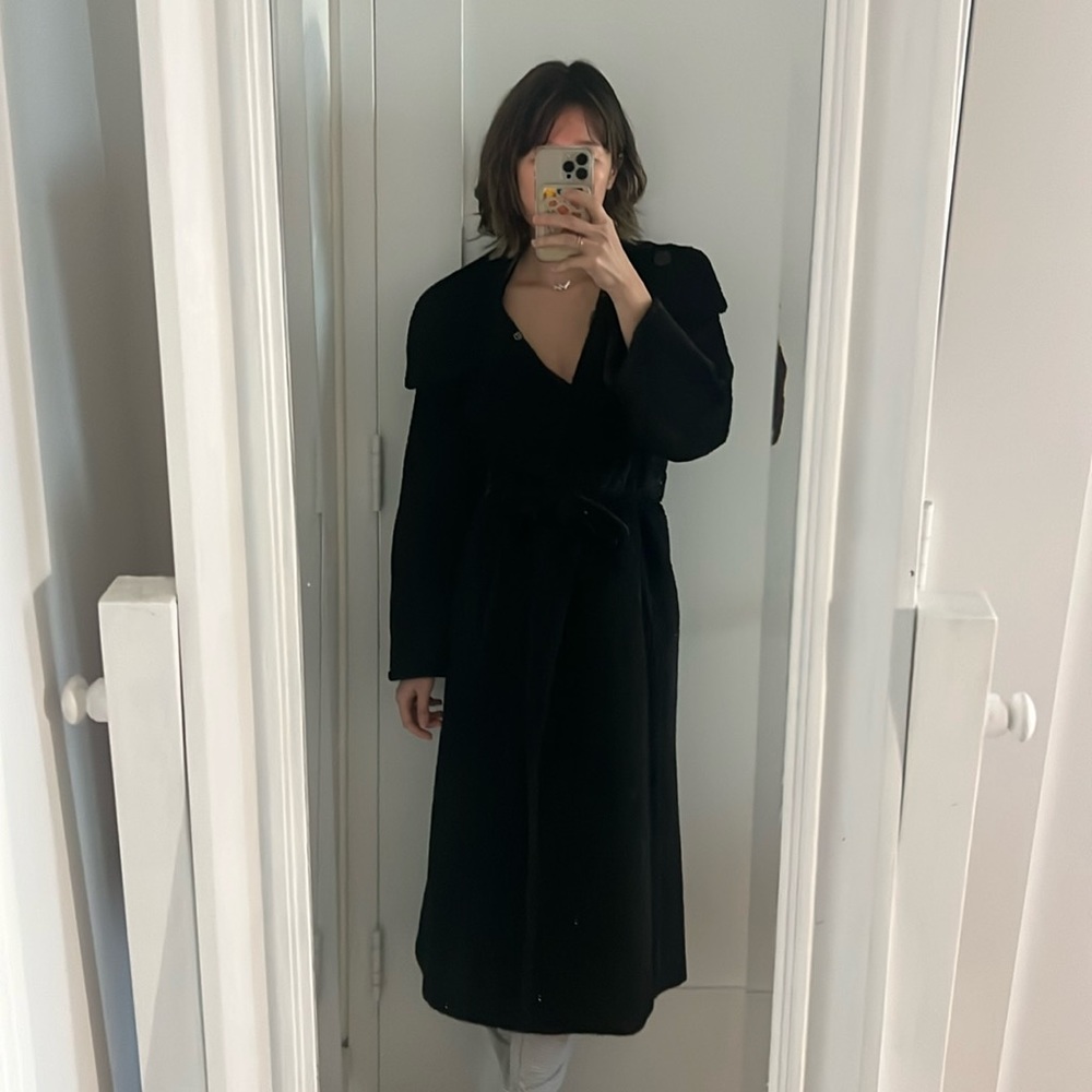 Maxmara wool angora blend black teddy like wrap coat